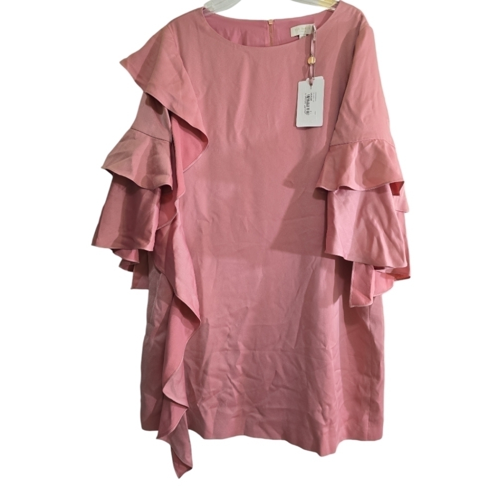 NWT Ted Baker London Eicio Layered Ruffle Frill Detail Mini Dress US 12 Pink - Picture 4 of 13